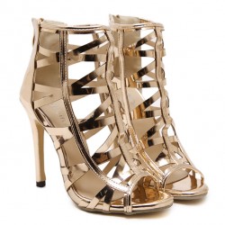 Gold Metallic Cut Out Stiletto High Heels Sandals Shoes