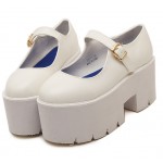 White Mary Jane Chunky Cleated Platforms Sole Flats Shoes