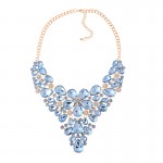 Blue Colorful Fancy Crystals Gemstones Glamorous Flowers Floral Necklace