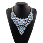 Blue Colorful Fancy Crystals Gemstones Glamorous Flowers Floral Necklace