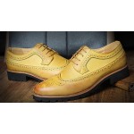 Yellow Vintage Leather Lace Up Mens Classy Oxfords Dress Shoes