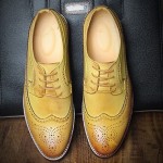 Yellow Vintage Leather Lace Up Mens Classy Oxfords Dress Shoes