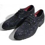 Black Glitter Sparkle Bling Bling Lace Up Oxfords Mens Dress Shoes