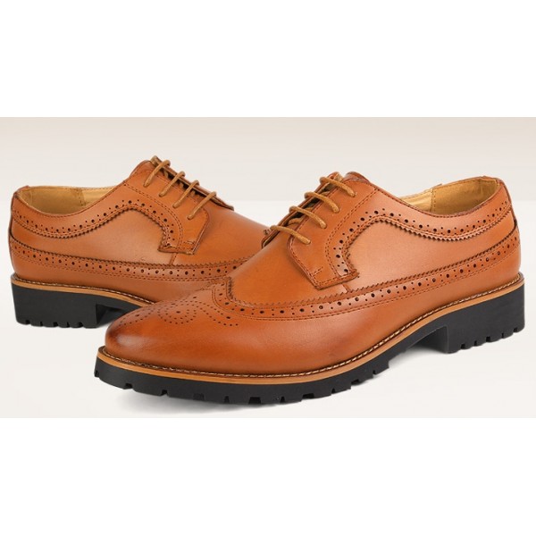 Brown Vintage Leather Lace Up Mens Classy Oxfords Dress Shoes