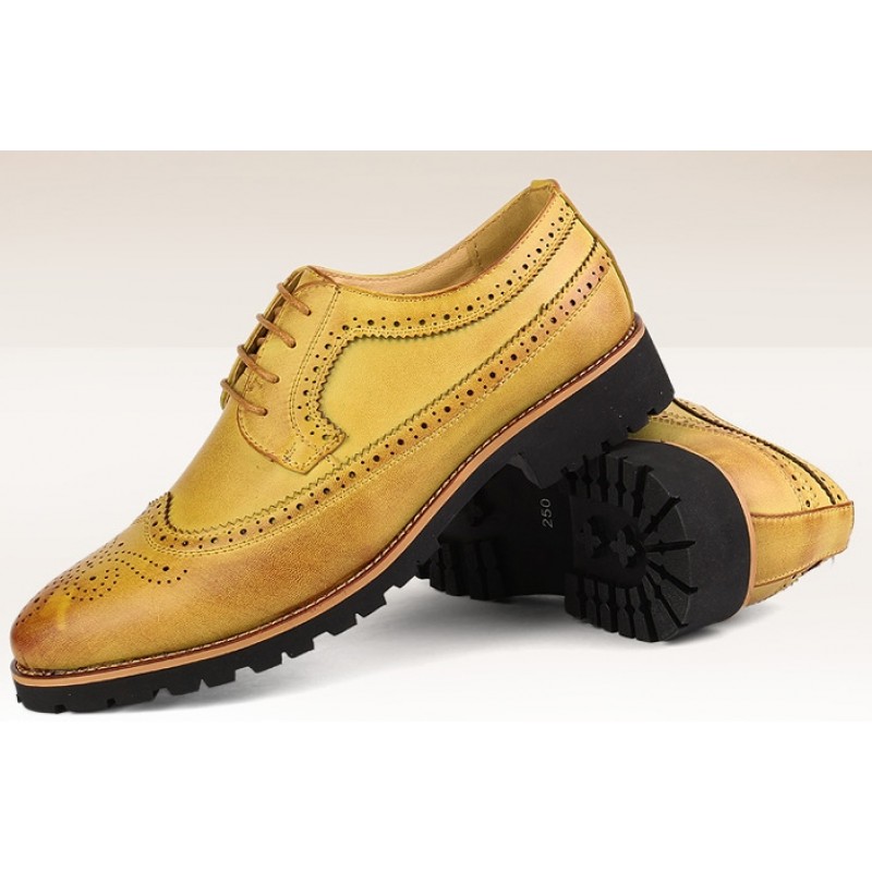 Yellow Vintage Leather Lace Up Classy Oxfords Dress Shoes