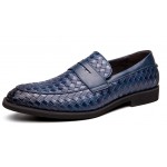 Blue Knitted Leather VIntage Mens Oxfords Loafers Dress Shoes Flats