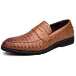 Brown Knitted Leather VIntage Mens Oxfords Loafers Dress Shoes Flats