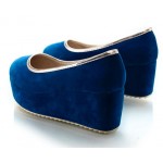 Blue Royal Velvet Suede Platforms Ballets Ballerina Flats Loafers Shoes