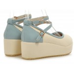 Cream Blue Ankle Straps Platforms Ballets Ballerina Lolita Flats Loafers Shoes