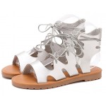 Silver Straps Gladiator Roman High Top Sandals Flats Shoes