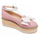Pink White Bow Platforms Ballets Ballerina Wedges Lolita Flats Loafers Shoes
