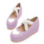 Purple Heart Cross Straps Platforms Ballets Ballerina Lolita Flats Loafers Shoes