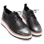 Grey Silver Leather Lace Up Baroque Platform Oxfords Shoes Sneakers