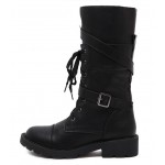 Black Lace Up Long High Top Military Combat Boots