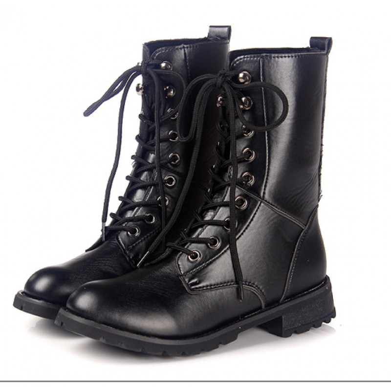 Black Lace Up High Top Military Combat 