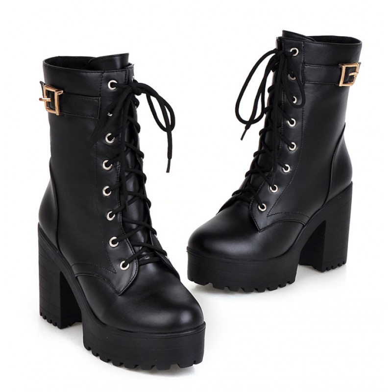 black combat boots with heels