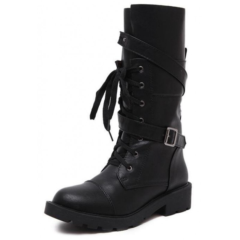 Black Lace Up Long High Top Military 