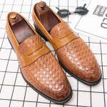 Brown Knitted Leather VIntage Mens Oxfords Loafers Dress Shoes Flats