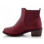 Burgundy Leather Punk Rock Ankle Chelsea Boots Shoes