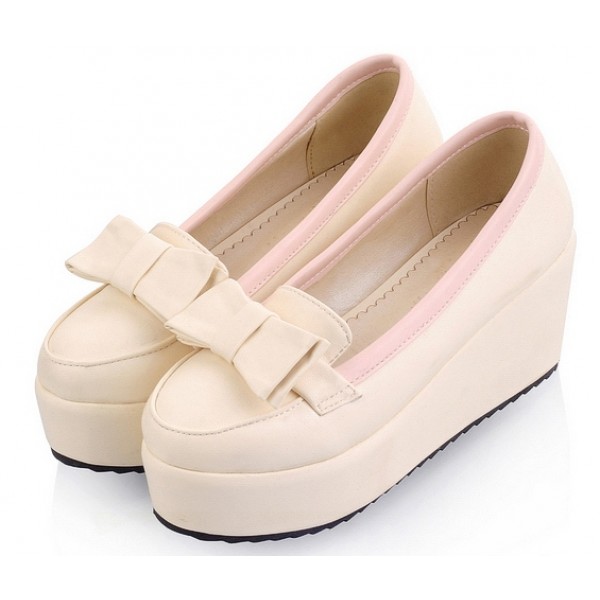 Cream Bow Platforms Ballets Ballerina Lolita Flats Loafers Shoes