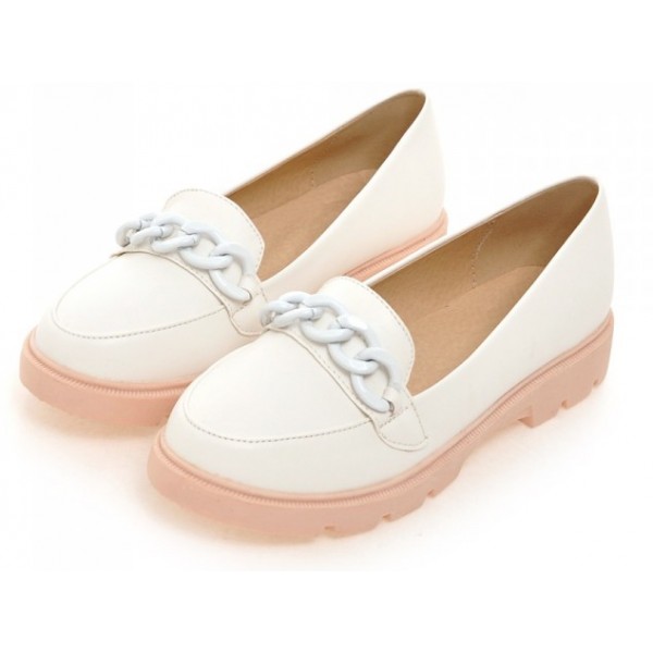 White Pink Pastel Chain Ballets Ballerina Flats Loafers Shoes