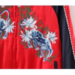 Red Blue Embroidery White Tiger Baseball Aviator Bomber Rider Jacket