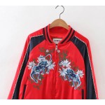 Red Blue Embroidery White Tiger Baseball Aviator Bomber Rider Jacket