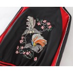 Black Red Satin Embroidery Phoenix Baseball Aviator Bomber Rider Jacket
