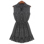 Black White Checkers Sleeveless Chiffon Blouse Shirt Mini Skirt Dress