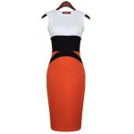 Orange White Sleeveless Bodycon Sexy Dress Skirt 