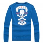 Blue Skulls Punk Rock Long Sleeves Knit Mens Sweater Cardigan