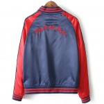 Blue Red Satin Embroidery Koi Fish Baseball Aviator Bomber Rider Jacket