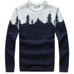 Blue Navy Snow Flakes Forest Snowflakes Long Sleeves Knit Mens Sweater