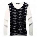 Grey Black White Crowns Punk Rock V Neck Long Sleeves Knit Mens Sweater