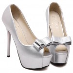 Silver Bow Bridal Peeptoe Platforms Stiletto High Heels Shoes