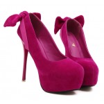 Pink Fushia Bow Two Ways Platforms Stiletto High Heels Shoes