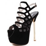 Black Suede Strappy Slingback Platforms Gold Stiletto High Heels Sandals Shoes