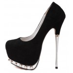 Black Suede Pearls Embellished Platforms Metal Stiletto High Heels Shoes