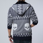 Grey Skulls Skeleton Knitted Long Sleeves Mens Cardigan Hoodie Hooded Jacket