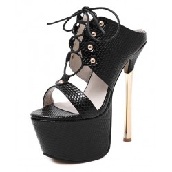 Black Lace Up Platforms Gold Stiletto High Heels Sandals Shoes
