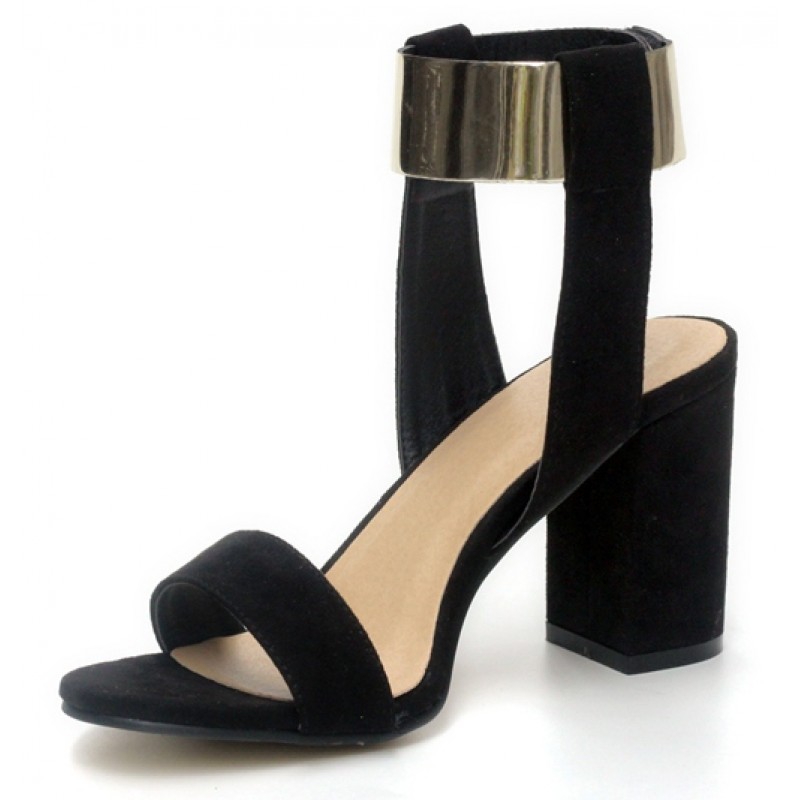 black shoes with gold block heel