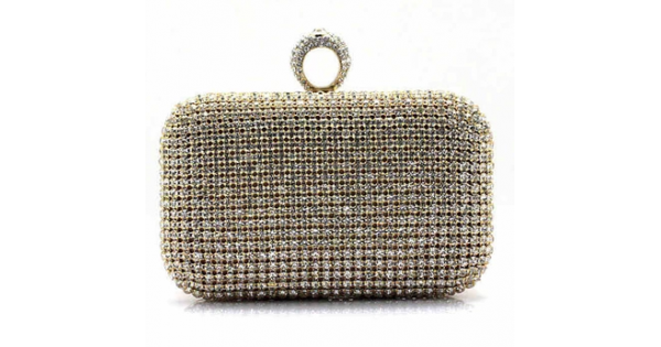 Beverly Hills Diamnate Ring Clutch With Chain Strap in Gold