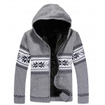 Grey Snowflakes Old School Knitted Long Sleeves Mens Cardigan Hoodie Hooded Jacket