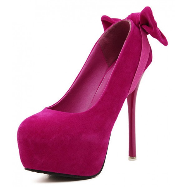 Pink Fushia Bow Two Ways Platforms Stiletto High Heels Shoes