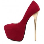 Red Suede Stage Platforms Gold Stiletto High Heels Shoes
