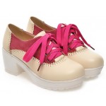 Pink Cream Vintage Chunky Sole Block Lace Up Heels Platforms Oxfords Shoes
