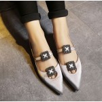 Silver Satin Diamonte Square Buckles Point Head Evening Party Flats Shoes