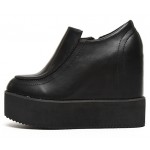 Black Leather Punk Rock Chunky Wedges Platforms Sneakers Shoes