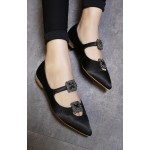 Black Satin Diamonte Square Buckles Point Head Evening Party Flats Shoes