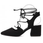 Black Suede Point Head Ankle Straps Strappy High Heels Shoes